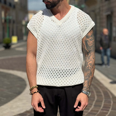 Gilet bianco traforato scollo a V - FLAG STORE